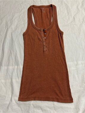 aerie Ribbed Henley Tank Dress - Rust